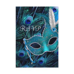 Teal Blue Peacock Masquerade Party RSVP