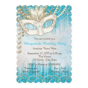 Teal Blue Pearl Watercolor Masquerade Party