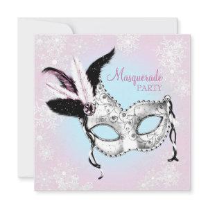 Teal Blue Pink Snowflake Masquerade Party