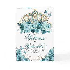 Teal Blue Princess Tiara Quinceanera Program