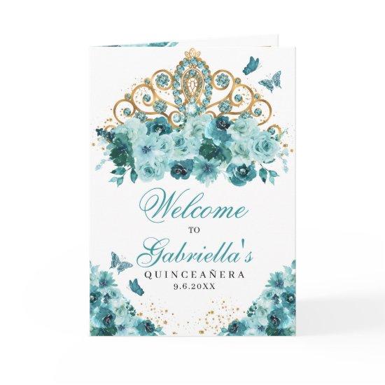 Teal Blue Princess Tiara Quinceanera Program