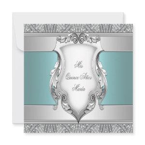 Teal Blue Quinceanera RSVP Card
