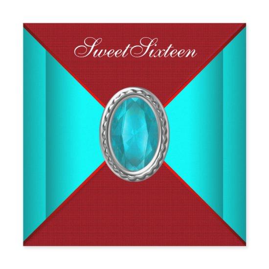 Teal Blue Red Sweet sixteen Birthday Party