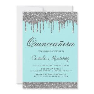 Teal Blue Silver Glitter Quinceañera Celebration