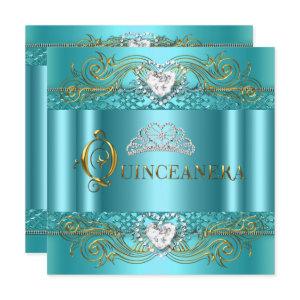 Teal Blue Silver Gold Quinceanera Birthday Party