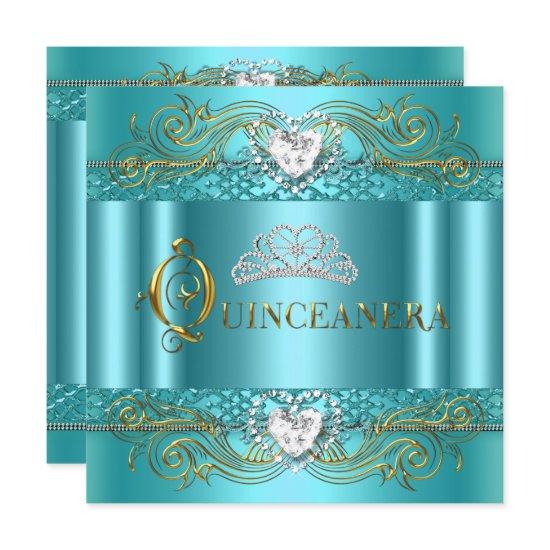 Teal Blue Silver Gold Quinceanera Birthday Party