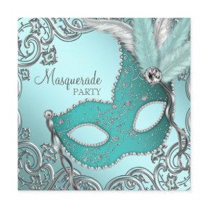 Teal Blue Silver Mask Masquerade Party