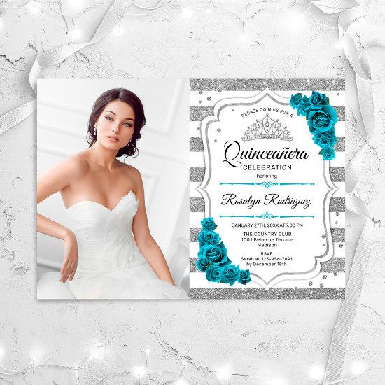 Teal Blue Silver Photo Quinceanera
