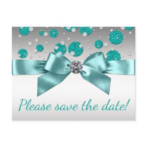 Teal Blue Silver Save The Date Announcement Postcard