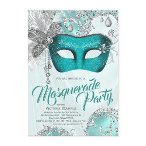 Teal Blue Silver Sweet 16 Masquerade Party