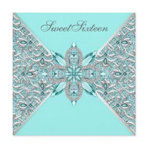 Teal Blue Silver Sweet Sixteen Birthday Party