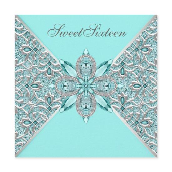 Teal Blue Silver Sweet Sixteen Birthday Party