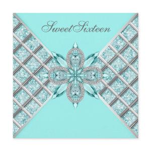 Teal Blue Silver Sweet Sixteen Birthday Party