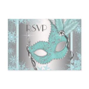 Teal Blue Snowflake Masquerade Party RSVP