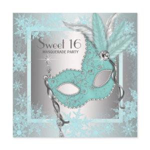 Teal Blue Snowflake Sweet 16 Masquerade Party