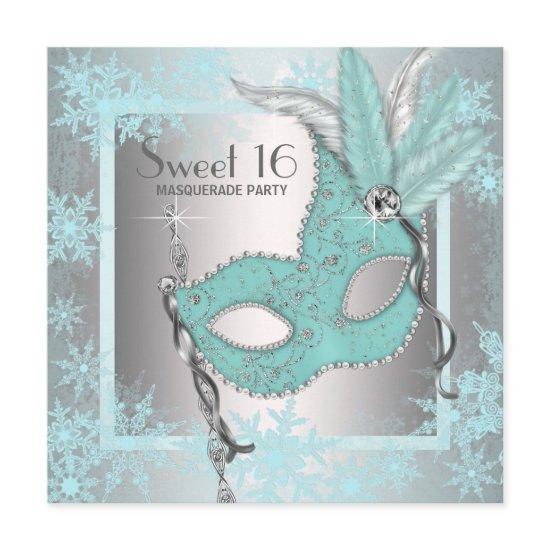 Teal Blue Snowflake Sweet 16 Masquerade Party