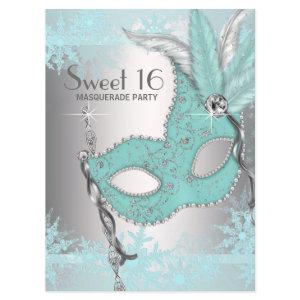 Teal Blue Snowflake Sweet 16 Masquerade Party