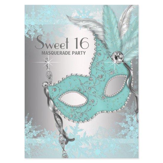 Teal Blue Snowflake Sweet 16 Masquerade Party