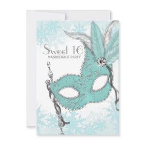 Teal Blue Snowflake Sweet 16 Masquerade Party