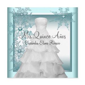 Teal Blue Snowflake Winter Wonderland Quinceanera