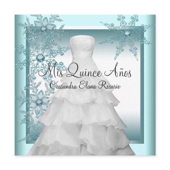 Teal Blue Snowflake Winter Wonderland Quinceanera
