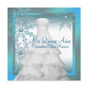 Teal Blue Snowflakes Winter Wonderland Quinceanera