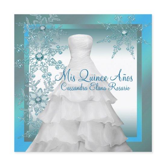 Teal Blue Snowflakes Winter Wonderland Quinceanera