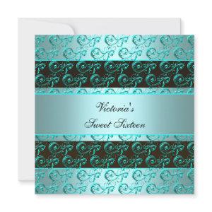 Teal Blue Swirls Elegant Sweet Sixteen