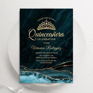 Teal Blue Turquoise Gold Quinceanera Agate Marble