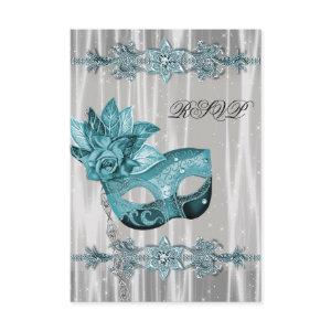 Teal Blue White Masquerade Party RSVP
