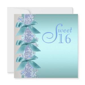 Teal Blue White Snowflake Sweet Sixteen Birthday