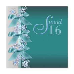 Teal Blue White Snowflake Sweet Sixteen Birthday