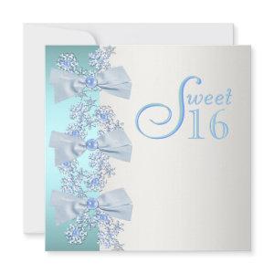 Teal Blue White Snowflake Sweet Sixteen Birthday