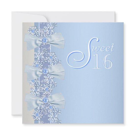 Teal Blue White Snowflake Sweet Sixteen Birthday