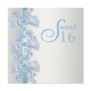 Teal Blue White Snowflake Sweet Sixteen Birthday