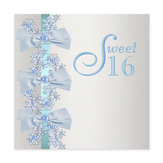 Teal Blue White Snowflake Sweet Sixteen Birthday