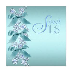 Teal Blue White Snowflake Sweet Sixteen Birthday