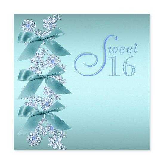 Teal Blue White Snowflake Sweet Sixteen Birthday