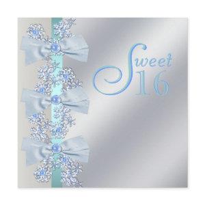 Teal Blue White Snowflake Sweet Sixteen Birthday