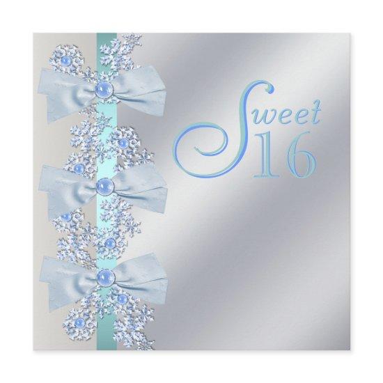 Teal Blue White Snowflake Sweet Sixteen Birthday
