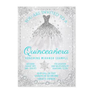 Teal Blue Winter Wonderland Snowflake Quinceanera
