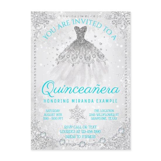 Teal Blue Winter Wonderland Snowflake Quinceanera