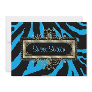 Teal Blue Zebra Black Gold Sweet Sixteen Birthday