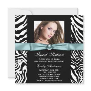 Teal Blue Zebra Photo Sweet Sixteen Birthday Party