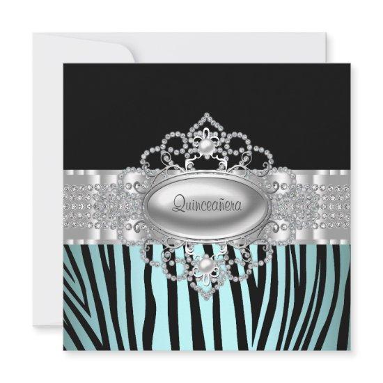 Teal Blue Zebra Quinceanera