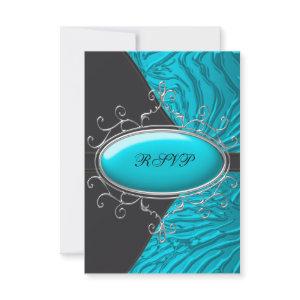 Teal Blue Zebra Quinceanera RSVP