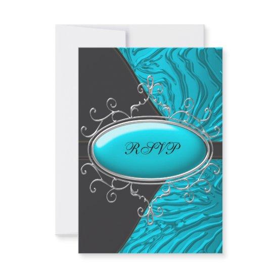 Teal Blue Zebra Quinceanera RSVP