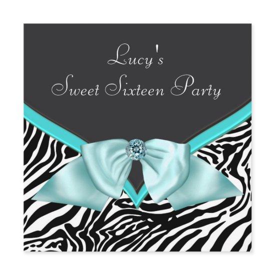 Teal Blue Zebra Sweet 16  Birthday Party