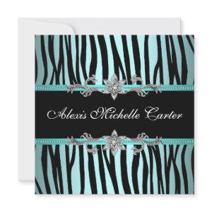 Teal Blue Zebra Sweet Sixteen Birthday Party