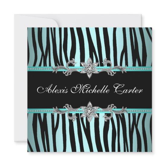 Teal Blue Zebra Sweet Sixteen Birthday Party